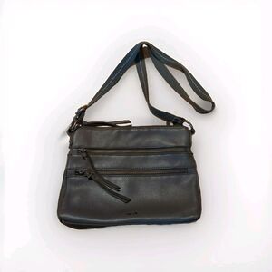 The Sak Reseda Shoulder Bag Purse Slate Gray Leather Zippers